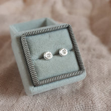 Organic Textured Crystal Set Silver Pebble Stud Earrings